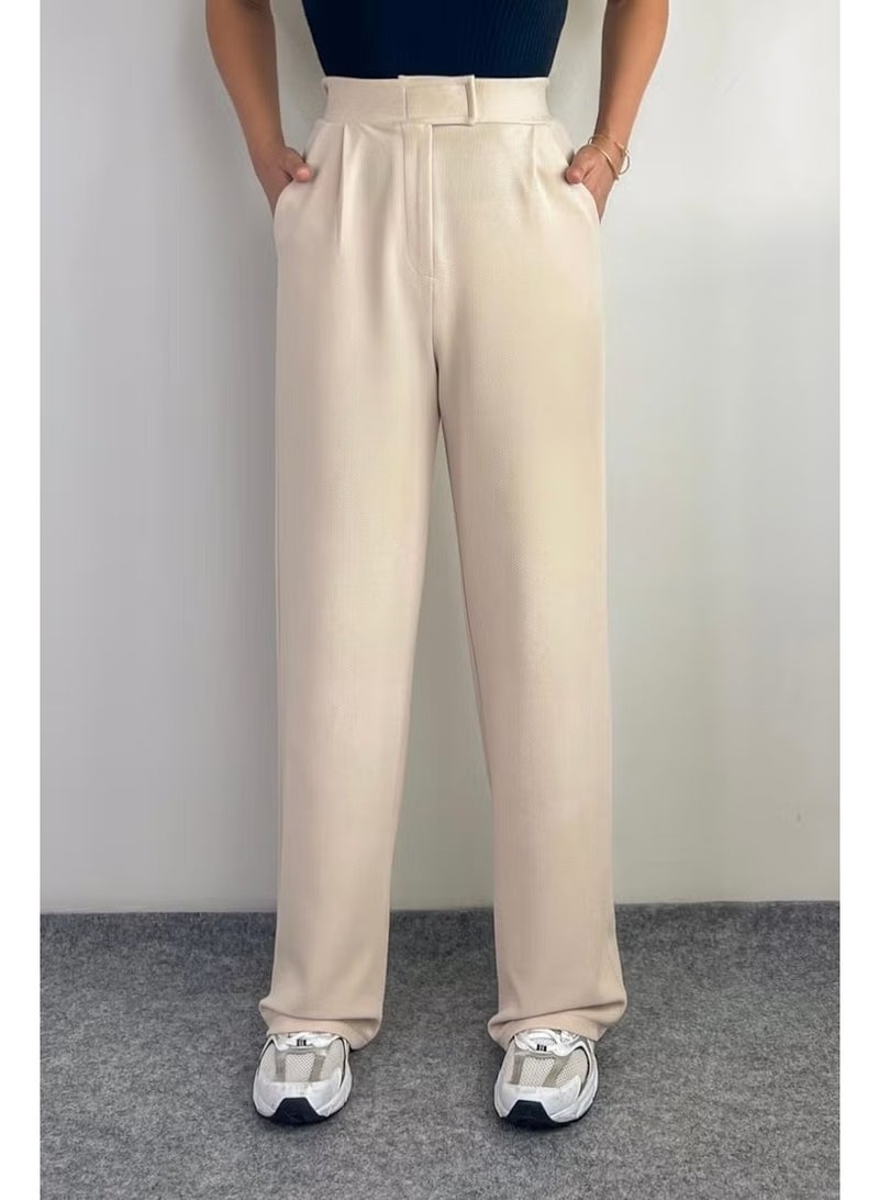 Ritnice Line Women's Lycra Velcro Closure Light Beige Palazzo Trousers - Image 3